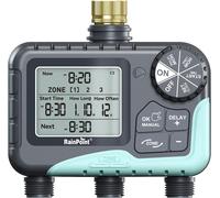 ASFASFq-Programmateur Arrosage 3 Sorties, entrée en Laiton, Programmateur d'arrosage Automatique avec Retard De Pluie/Arrosage Manuel/Grand écran LCD, Minuterie D'arrosage pour Jardin, Pelouse