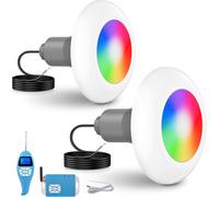 ASFASFq-Projecteur Piscine LED Vissable avec Filetage 2"", 15W Lampe Piscine RGB avec Contrôleur, Ø190mm, 12V AC Ampoule Piscines pour Préfabriquées Fibre Polyester, Hors-Sol Bois Acier, Lot de 2