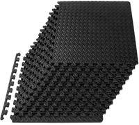 Asfasfq-Puzzle Exercise Mat ¿ In, Eva Interlocking Foam Floor Tiles For Home Gym, Mat For Home Workout Equipment, Floor Padding For Kids, Black, 24 In X 24 In X ¿ In, 48 Sq Ft - 12 Tiles