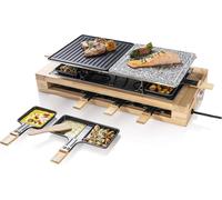 ASFASFq-Raclette grill XL, appareil à raclette électrique jusqu'à 8 personnes avec pierre naturelle et plaque de grill à revêtement antiadhésif, livré avec un grand set de poêlons, Couleur: Bois