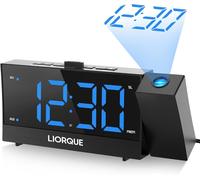 ASFASFq-Radio Reveil Projection Plafond, Reveil Projecteur Plafond avec Double Alarme, Radio Réveil avec Grand Écran, Snooze, Réglage de Luminosité Infini, 2 Ports de Chargement USB