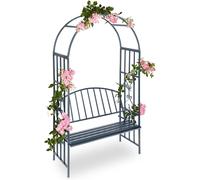 Asfasfq-Relaxdays Arche À Roses Pour Jardin Avec Banc 2 Métal En Métal Arceau Colonne Décoration Hxlxp: 205 X 115 X 50 Cm, Gris