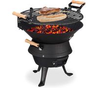 ASFASFq-relaxdays Baril de Barbecue en Fonte de Fer, Foyer réglable en Hauteur, aération, pour Charbon, HlP 40x45x36cm. Noir