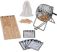 ASFASFq-Relaxdays Bingo, boulier, 75 Boules, 18 grilles, 150 jetons, Plateau de Jeu, pour Petits et Grands, Nature et Noir