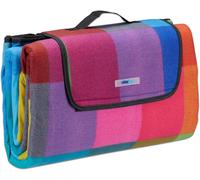 Asfasfq-Relaxdays Couverture Pique-Nique Xxl, 200x200 Cm, Tapis De Plage Polaire, Imperméable, Avec Poignée, Carreaux Colorés