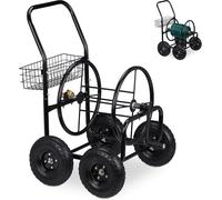 ASFASFq-relaxdays Dévidoir Tuyau d'arrosage, Connexion 1/2'' & 3/4'', Jusqu¿à 75 m de Long, Chariot avec 4 Roues, métal, Noir