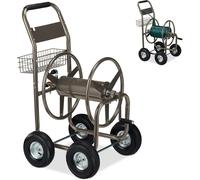 ASFASFq-relaxdays Dévidoir Tuyau d'arrosage, Connexion par attelage, Jusqu¿à 90 m de Long, Enrouleur avec 4 Roues, métal, Brun