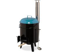 ASFASFq-Relaxdays Four à Goulash, émaillé, marmite Soupe, Couvercle, 14 litres, Grille de Barbecue, Cuisine extérieur, Noir/Bleu