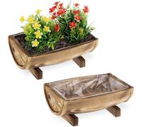 Asfasfq-Relaxdays Jardinière Bois, Lot De 2, Bac À Fleurs, Hlp 12,5 X 29,5 X 20 Cm, Extérieur Et Intérieur, Film Plastique, Brun