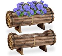 Asfasfq-Relaxdays Jardinière En Bois, Pot De Fleurs, En Lot De 2, Avec Film, Hlp 18 X 40 X 14 Cm, Extérieur & Intérieur, Marron