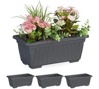 Asfasfq-Relaxdays Jardinières Lot De 4, Intérieur Et Extérieur, Pot De Fleurs Carré, Hlp 14 X 34 X 18,5cm, Plastique, Anthracite