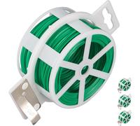 ASFASFq-Relaxdays Lot de 4 Rouleaux Fil métallique, 50 m de Long, Fines Attaches Plantes, revêtement Plastique, coupeur, Vert