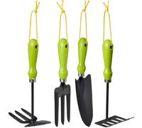 ASFASFq-Relaxdays Outillage de Jardin, Jeu de 4 pièces, truelle à Fleurs, serfouettes, Jeu d¿Outils pour Plantes, en Fer, Vert