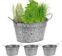 Asfasfq-Relaxdays Pots En Zinc En Lot De 4, Seaux Galvanisés Pour Jardin, Ovales, Bacs À Fleurs, Hxlxp: 15,5x29x17,5cm, Argenté