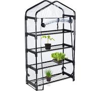 ASFASFq-Relaxdays Serre pour Balcon, bâche en PVC, Structure Acier, 4 étagères, HxLxP : 125 x 69 x 29 cm, Noir/Transparent