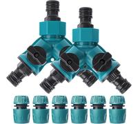 ASFASFq-Répartiteur 2 voies avec vanne d'arrêt, 2 pièces 3/4"" 2 voies Distributeur d'eau avec raccord de tuyau 1/2"", kit de répartiteur de tuyau d'arrosage avec valves marche/arrêt individuelles, ad