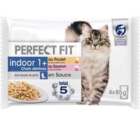 Asfasfq-Repas Pour Chat D'intérieur Stérilisé - 52 Sachets Fraîcheur (Lot De 13 Packs 4x85g) - Pâtée Pour Chat En Sauce - Saumon / Poulet - Nourriture Complète & Equilibrée