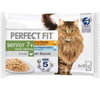 Asfasfq-Repas Pour Chat Senior 7+ Stérilisé - 52 Sachets Fraîcheur (Lot De 13 Packs De 4x85g) - Pâtée Pour Chat En Sauce À La Dinde / Aux Poissons Blancs - Nourriture Equilibrée Pour Un Coeur Sain