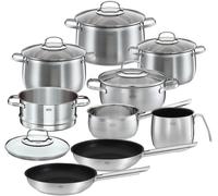 ASFASFq-RÖSLE GLOBE Batterie de Cuisine 9 Pièces Inox - 6 Faitouts et Casseroles Haut de Gamme, 1 Panier de Cuisson Vapeur, 2 Poêles à Frire - Acier Inoxydable 18/10, Couvercles en Verre