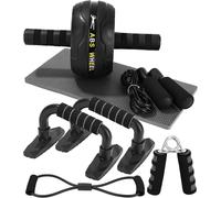 Asfasfq-Roue Abdominale 6 En 1 Avec Bande De Fitness, Pompes, Tapis Pour Genoux, Corde À Sauter,Pince À Main,Appareils De Fitness Pour Abdominaux, Idéal Pour Les Hommes Et Les Femmes À La Maison