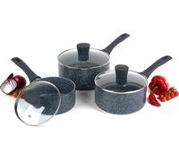 Asfasfq-Russell Hobbs Combo-4838a Nightfall Lot De 3 Casseroles Antiadhésifs, Couleur Pierre, Couvercles En Verre Trempé, Poignées Douces, Option Plaque À Induction, Aluminium, Bleu