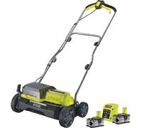ASFASFq-RYOBI Scarificateur sans Fil 18V One+ RY18SFX35A-240 ¿ 2 Batteries 4.0Ah + Chargeur, Largeur 35cm, Brushless, Largeur 35cm, Poignée Réglable, Entretien Facile de la Pelouse