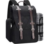 ASFASFq-Sac à dos de pique-nique pour 4 personnes avec grand sac isotherme, panier de pique-nique avec pochette à vin, couverture de pique-nique imperméable et ensemble de couverts. Parfait pour la p