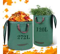 ASFASFq-Sac Jardin Dechets Verts, Paquet de 2 120L et 272L Sac Dechets Verts, Sacs à Déchets de Jardin Avec Couvercle et Poignée, Durable, Imperméable, Adapté Aux Déchets Herbe, Feuilles