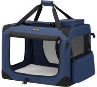 Asfasfq-Sac Transport Chat Chien, Caisse Pliable Animaux De Companie, Taille L, Tissu Oxford, Filet, Respirant, Portable, Cadre En Métal, Avec Poignées Et Pochettes, 70 X 52 X 52 Cm, Bleu Foncé