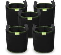 ASFASFq-Sacs à Plantes, Lot de 5 Sac de Culture en Non Tissé Sac de Plantation Jardin avec Poignée Sangles Aération Tissu Pots, Noir - 3 Gallons (12 L)