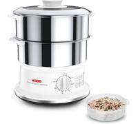 ASFASFq-Seb Cuiseur Vapeur série Convenient 2 bols inox, Capacité bol 6 L, Cuisson vapeur, Cuit vapeur compact, Minuteur, Arrêt automatique VC145100, 2 Paniers