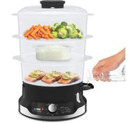 ASFASFq-Seb Ultracompact Cuiseur vapeur, Cuisson saine, 9 L, 800 W, 3 bols empilables, Bac à riz et céréales, Minuteur 60 min, Arrêt automatique, Niveau d'eau visible, Facile à ranger VC204800