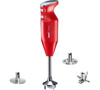 ASFASFq-Set avec mixeur plongeant M250 PRIME avec couteau étoile, disque fouet et disque mélangeur en inox, 250 W, 2 vitesses, Fabriqué en Suisse, Rouge/Chromé