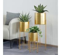 ASFASFq-Set de 3 Jardinières Modernes Dorées avec Support pour Plantes Intérieures/Extérieures, Décor Salon, Coin, Cuisine, Jardin, Balcon, Patio