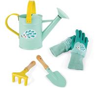 ASFASFq-Set du Petit Jardinier Happy Garden - Set de 4 Outils de Jardinage pour Enfant - Motricité Fine - Couleur Menthe - Dès 3 Ans, J03187, Bleu / Jaune