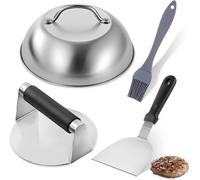 ASFASFq-Set Smash Burger: 4 Pièces INOX 304 Smash Kit pour Hamburger, Presse Hamburger, Presse Burger INOX 16 cm pour Smash Burger, Grill Gaz, Teppanyaki, BBQ