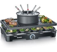 ASFASFq-SEVERIN Appareil à Fondue et Raclette pour 8 personnes, Appareil à raclette 2 en 1 avec Plaque de cuisson et Service à fondue, Inclus 8 poêlons, spatules et fourchettes à fondue, Noir, RG 234