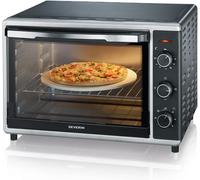 ASFASFq-SEVERIN Mini-Four à chaleur tournante 42 L avec pierre à pizza et tournebroche, Four posable 1 800 W design élégant, électrique avec minuteur 120 min, Noir/Inox, TO 2058