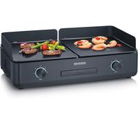 ASFASFq-SEVERIN Plancha réglable jusqu'à 240°C, 2 200 W, Plaque de cuisson au revêtement céramique pour viandes, poissons & légumes, Gril électrique avec bac récupérateur de graisse amovible, Noir, P