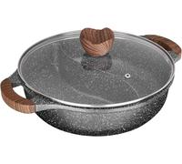 ASFASFq-Sitram 716948 Sauteuse 2 compartiments Ø28 x7.5cm en fonte d'aluminium - Revêtement anti-adhérent sans PFOA effet Pierre - marmite Shabu avec couvercle verre - Tous feux dont induction