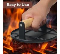 ASFASFq-Smash Burger Press, 16cm Rond Presse à Hamburger, Poignée en Bois Résistant à la Chaleur, pour Steak, Burger, Viande, Barbecue, Noir