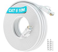 ASFASFq-Soibke Cable Ethernet 10m, Cat 6 Haut Débit Cable RJ45 10m Exterieur Câble Internet Plat, 1000Mbps Câble Réseau RJ45 Blanc Câble Wifi Intérieur Cordon RJ45 Extra Long Fil Ethernet pour Routeu