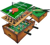ASFASFq-Sport One Football et Billard d'appui, Jeu de société 6 en 1, Baby-Foot Dimensions 51 x 31 x 16 cm, Carte de Maison avec Jeux de société : Tennis de Table, échecs, Dame, Backgammon, Bois