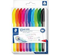 Asfasfq-Staedtler - Ball 4320 M - Etui Carton 10 Stylos-Bille Triangulaires Pointe Moyenne 1 Mm Assortis - 4320 Mc10