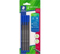 Asfasfq-Staedtler - Triplus Fineliner 334 - Blister 4 Feutres Triangulaires - Pointe Superfine 0,3 Mm Bleus - En Plastique 97% Recyclé - 334 R-3bk4