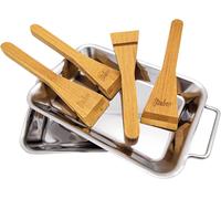 ASFASFq-Steuber Premium Line Lot de 2 poêlons à barbecue en acier inoxydable avec 4 grattoirs en bois, 18 x 12,5 x 2 cm, remplacement pour bols en aluminium, raclette