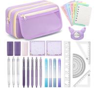 Asfasfq-Stylo Gel Kawaii, Lot De 30 Fournitures Scolaires Aesthetic Avec 1 Trousse Violet, 5 Stylos Gel, 4 Surligneur, 3 Porte-Mines, Papeterie Kawaii & Cadeau Fille 9 10 11 12 13 14 Ans