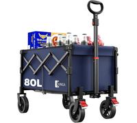 ASFASFq-SUNULA Chariot Pliable Petit 80L 100KG, Chariot Pliable avec Poids réduit, Chariot Tout-Terrain avec Freins, Bleu