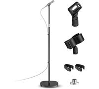ASFASFq-Support de Microphone - Pied de Micro Universel avec Base Ponderée Compacte, 2 Clipss Universels, Hauteur Réglable de 55 à 170 cm Pour Karaoké, Spectacles, Animations en Extérieur et Scènes