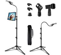 ASFASFq-Support de microphone portable avec support de téléphone, trépied à col de cygne réglable de 0,9 à 1,8 m, 2 clips de micro standard, noir